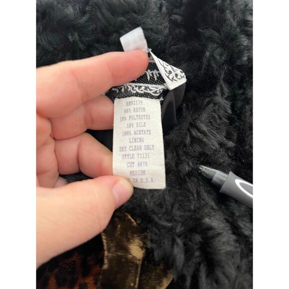 VTG Lucia Lukken Velvet Jacket Medium Black Faux Fur Collar Patchwork Preppy - Picture 7 of 8